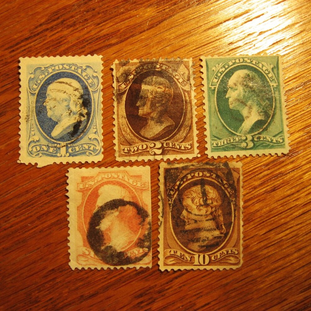 1873 Continental Bank Note Stamp assortment with 1-2-3-6-10 cent stamps